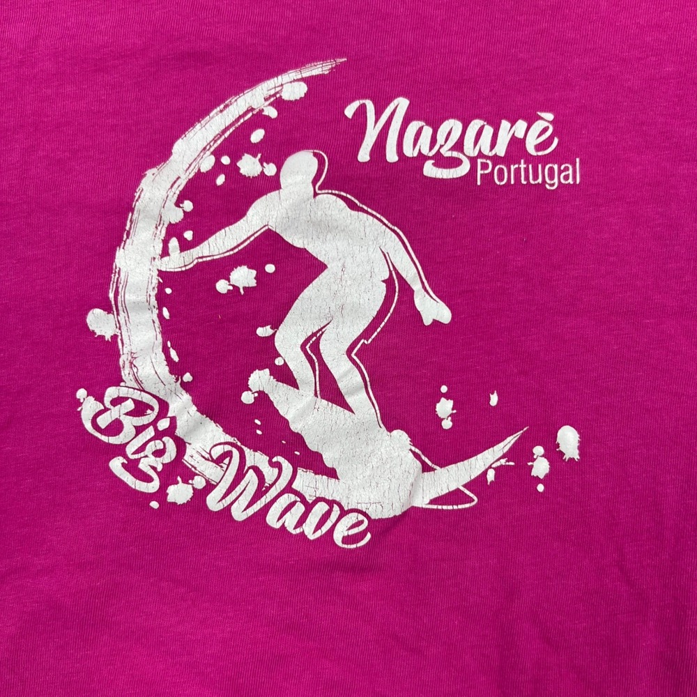 Kids Nazare Portugal Big Wave Surfing Graphic T-Shirt Magenta Pink Short Sleeve